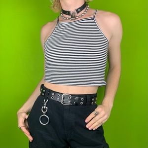 BRANDY MELVILLE B&W STRIPED CROPPED HALTER TOP